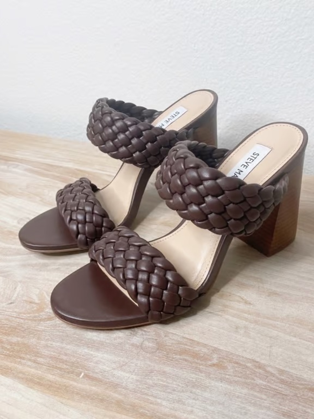 Steve Madden Chocolate Brown Braided Block Heel Sandals